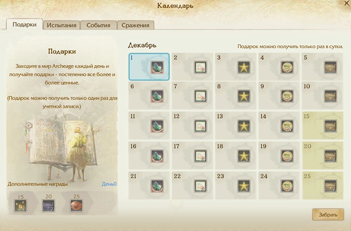 ArcheAge: Календарь на декабрь 2015